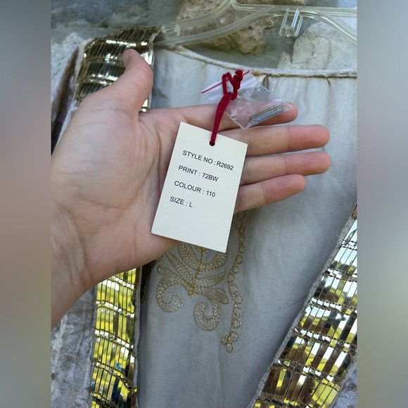 RAGA Crushed Velvet Maxi Dress Size L Champagne Gold Bohemian Gypsy Embellished - Picture 5 of 7